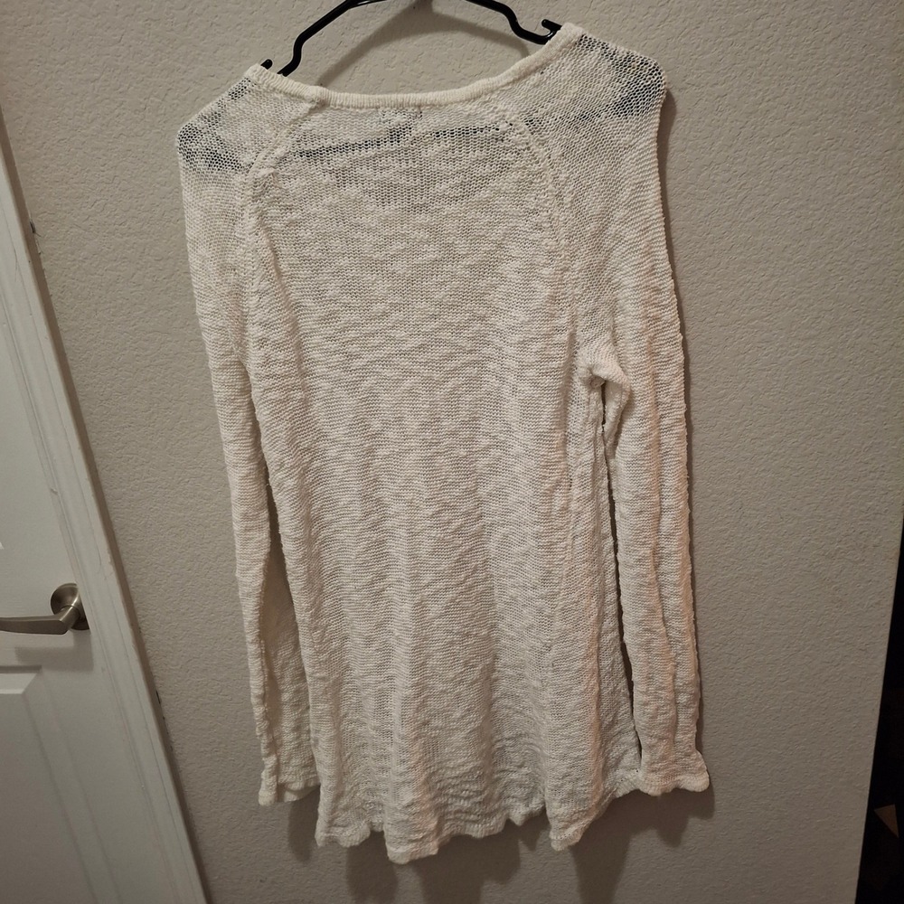 Neiman Marcus Ivory Cotton Knit Sweater Tunic Top Size L Loose Weave - Picture 4 of 7